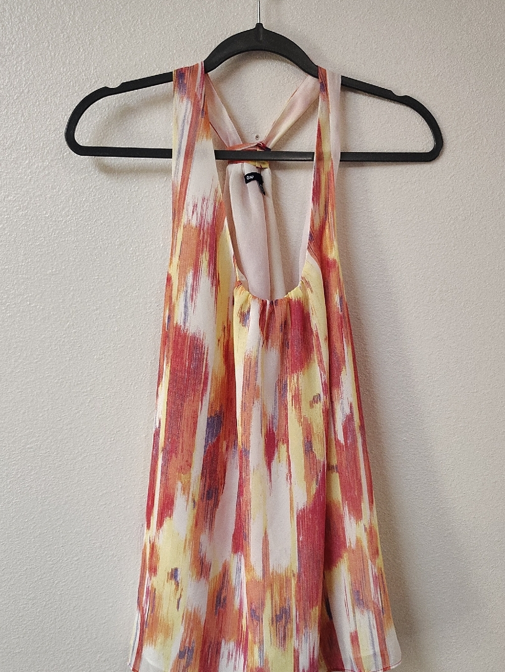 Gap Womens XL Abstract Watercolor Ikat Racerback Tank‎ Top Orange Yellow Pink